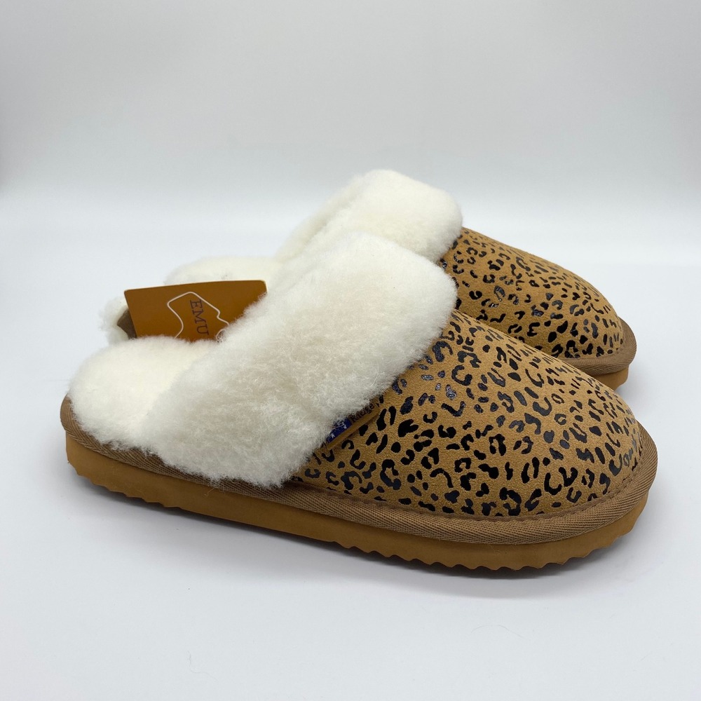 EMU Ridge Australia Harper Womens Size 6 Leopard Print Sheepskin Lined‎ Slippers